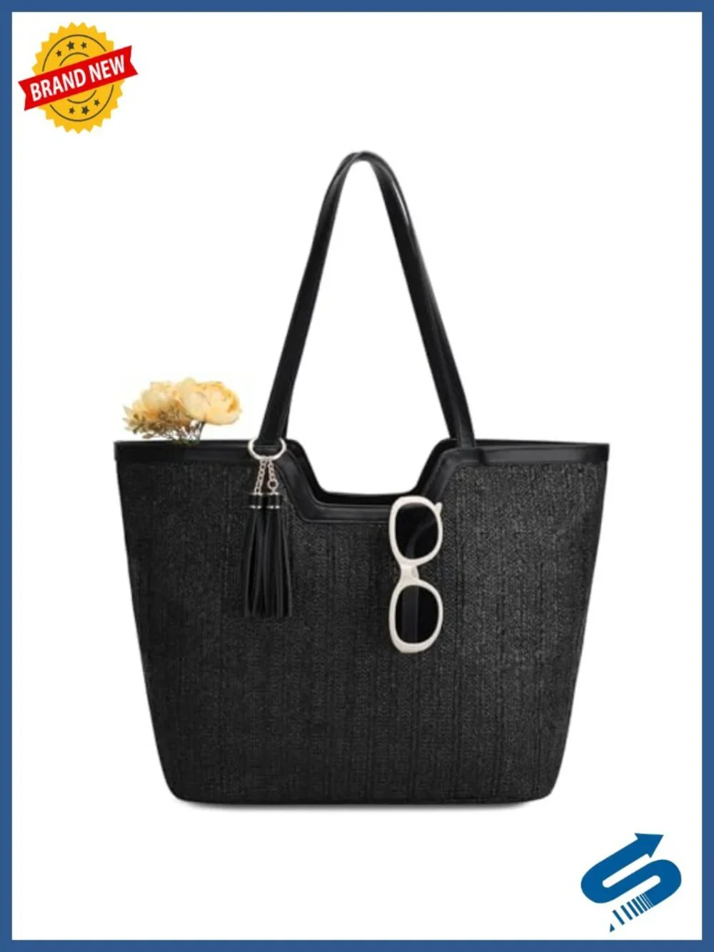 Boho Knitted Straw Beach Tote Bag Women Woven Crochet Raffia Summer Shoulder